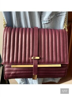 Vince Camuto   Quilted Shoulder/Crossbody bag  purple leather goldtone hardware